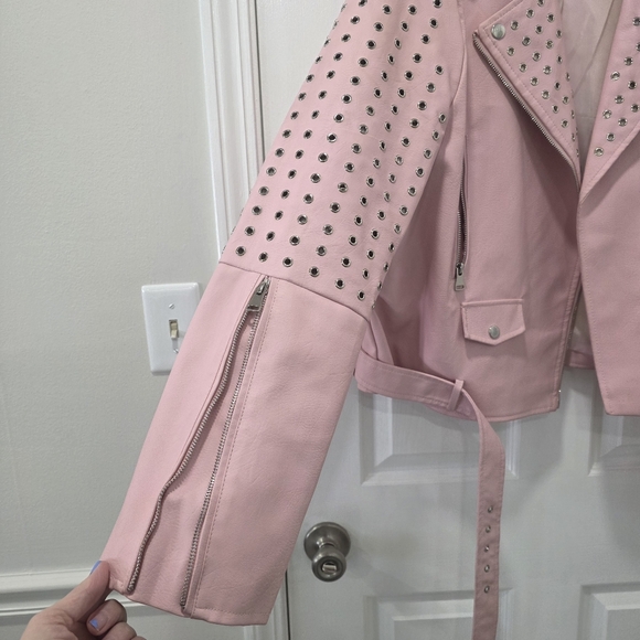 Azalea Wang Plus Rosalita Grommet Pink Faux Leather Moto Jacket Size 1X - Picture 6 of 17